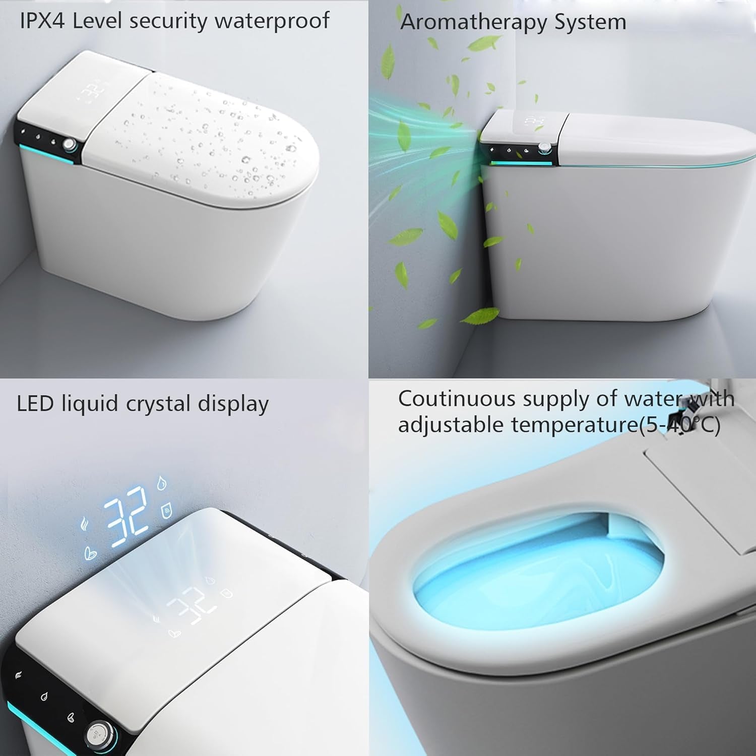 Smart Toilet with Auto Open/Close Lid, Bidet Toilet Pump-Assisted, Blackout Flush, Heated Seat, Dual Auto Flush, Warm Water, Foot Sensor Operation, Tankless Elongated Toilets with LED Display