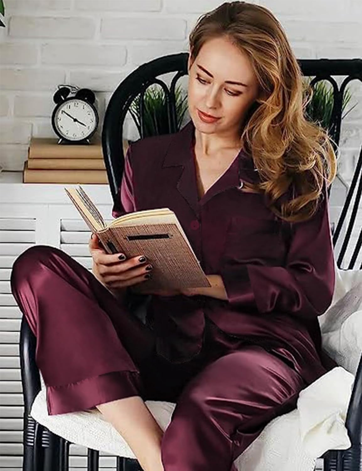 Couples Pajamas Womens &Mens Matching Pajamas Set Silk Satin Pj Set Long Sleeve Button down Sleepwear 2 Pcs Loungewear