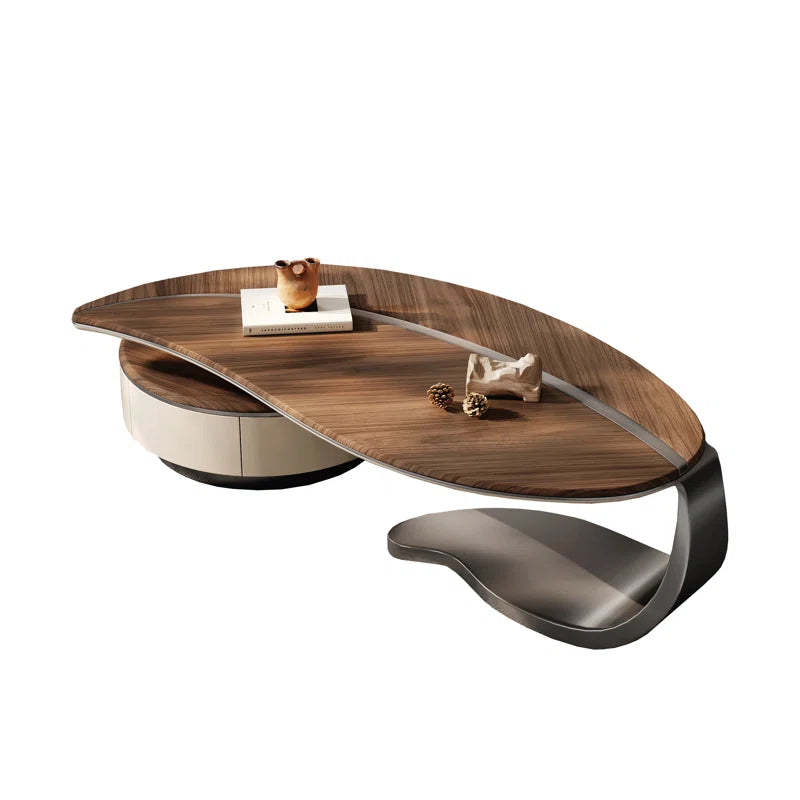 Abels Mid-Century Modern Wood Leaf Shaped Coffee Table with 2 Drawer