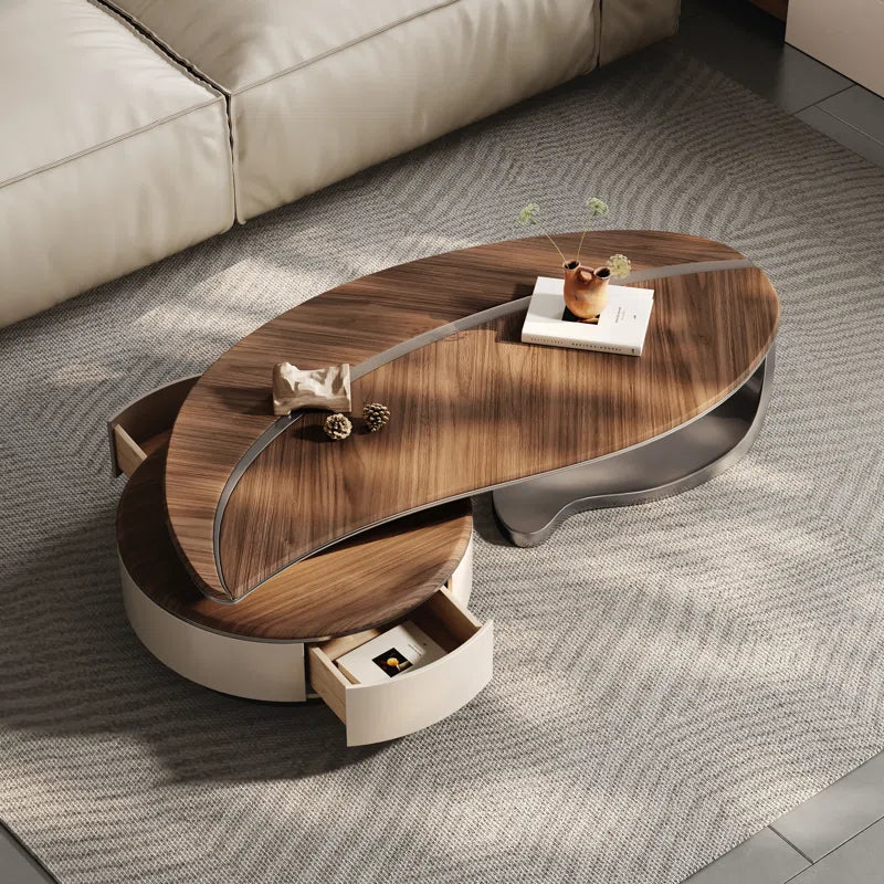Abels Mid-Century Modern Wood Leaf Shaped Coffee Table with 2 Drawer