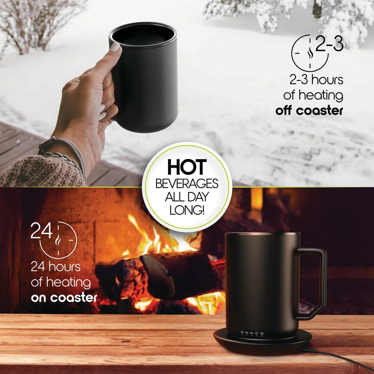 & Charging Coaster, 12Oz. Stainless Steel Self Heating Coffee Mug with Lid, 3.5" X 3.5" X 5"