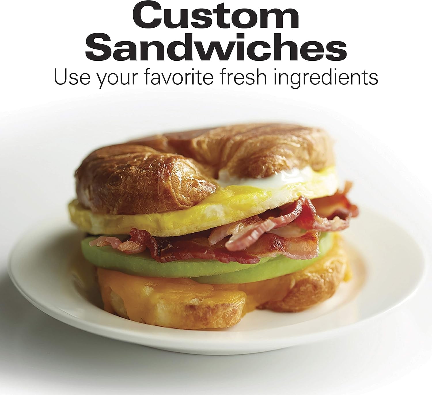 Breakfast Sandwich Maker with Egg Cooker Ring, Customize Ingredients, Perfect for English Muffins, Croissants, Mini Waffles, Perfect White Elephant Gifts, Black (25477)
