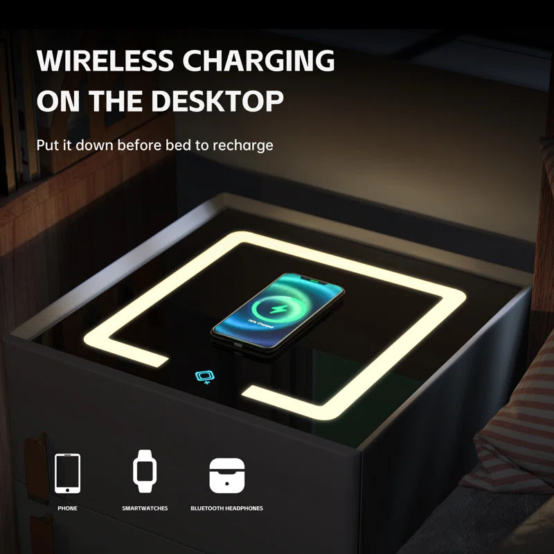 Wynton 1 - Drawer Nightstand (Pre-Assembled) with Safe Case, Wireless Charging, Led Light