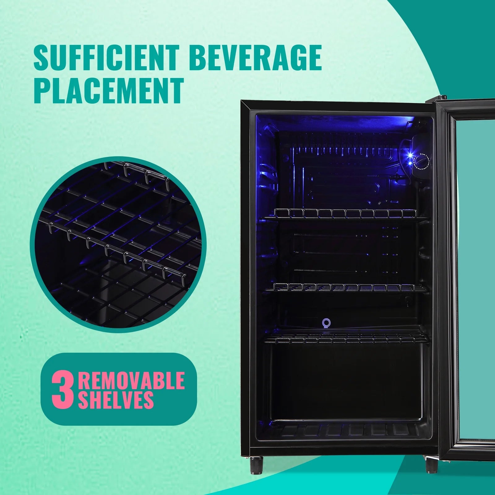 125 Can Mini Fridge Glass Door 3.5 Cu.Ft Beverage Cooler Refrigerator for Drink Soda Wine