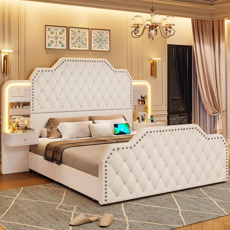 Karlton Bed with 4 Storage Drawers,Led Tall Platform Bed Frame