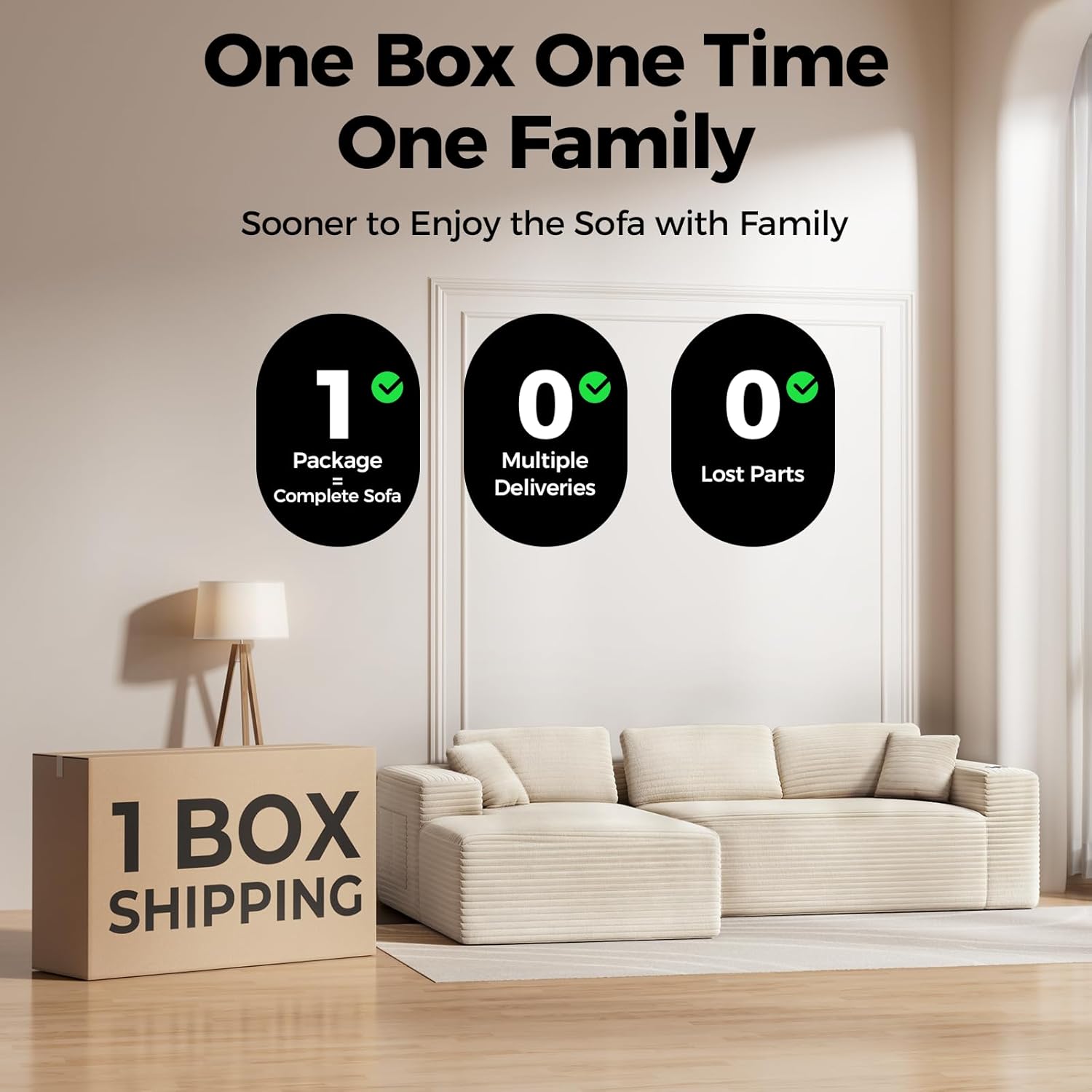 CloudLuxe™ 108" Deep-Seat Modular Sectional w/ Chaise Corduroy “Boneless” All-Foam Comfort, One-Box Delivery, No Assembly