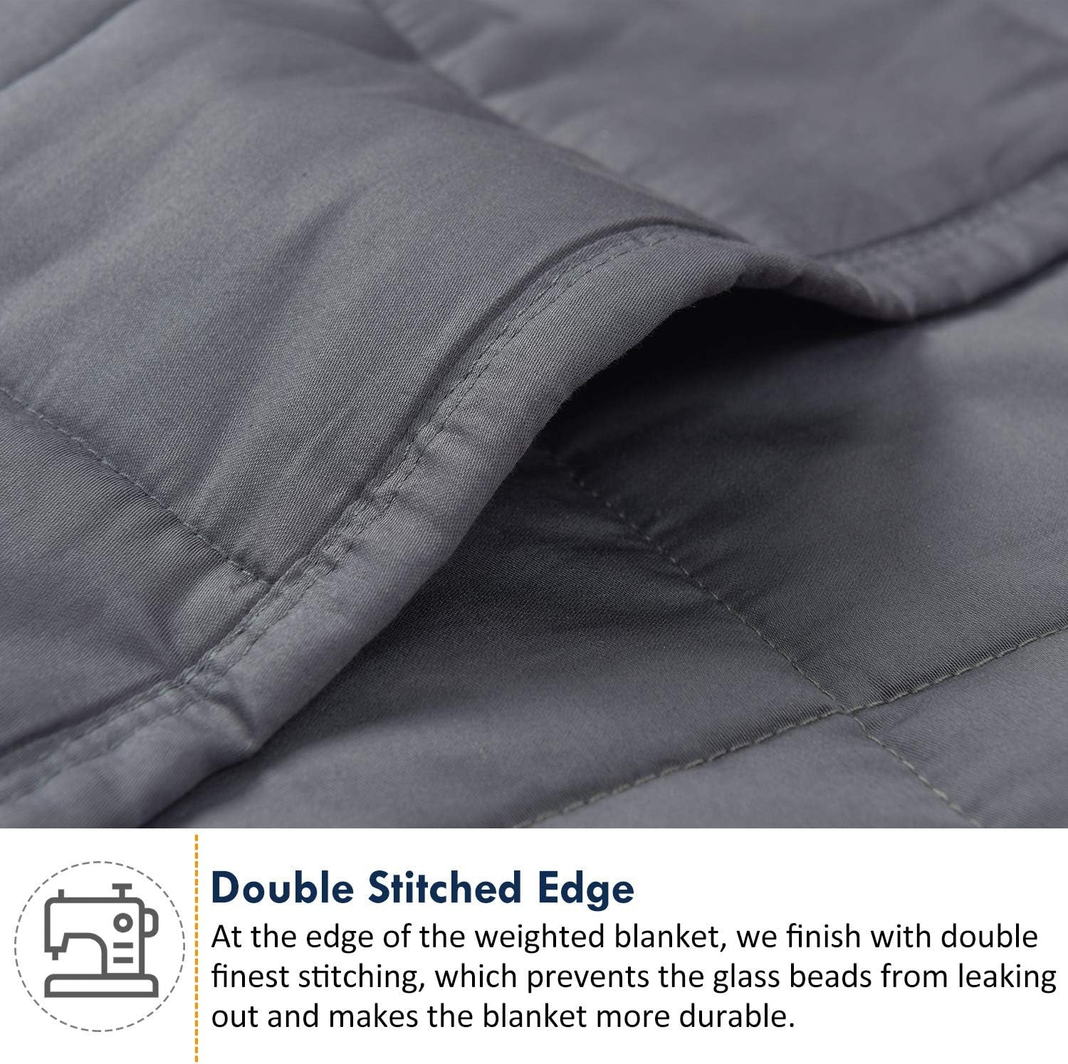 Weighted Blanket for Adults (20 Lbs, 60"X80", Grey) - Cooling Heavy Blanket for Adult between 190-210 Lbs - 100% Natural Cotton Material with Premium Glass Beads, Double Stitched Edge