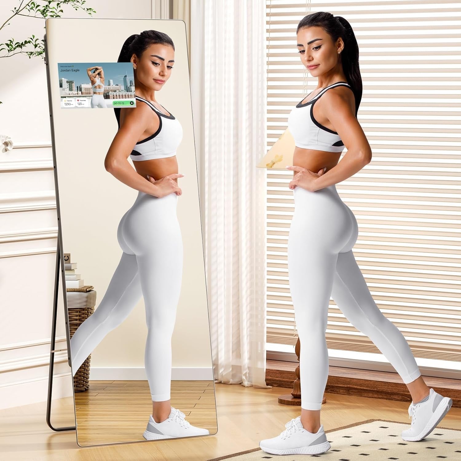 Large Smart Home Gym Mirror, 65''X23.6'' Glass Workout Mirror, HD Full Length Floor Mirror with 14" Screen Mirroring for Fitness, Yoga, Dance Studio and Garage (Landscape Screen)