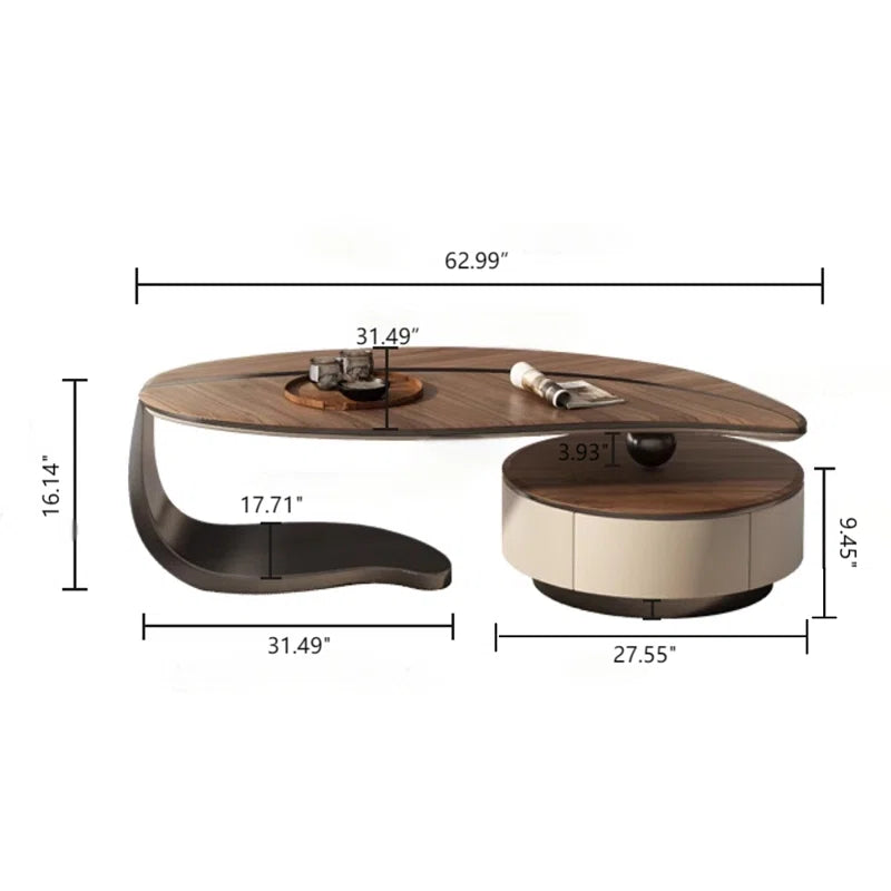 Abels Mid-Century Modern Wood Leaf Shaped Coffee Table with 2 Drawer