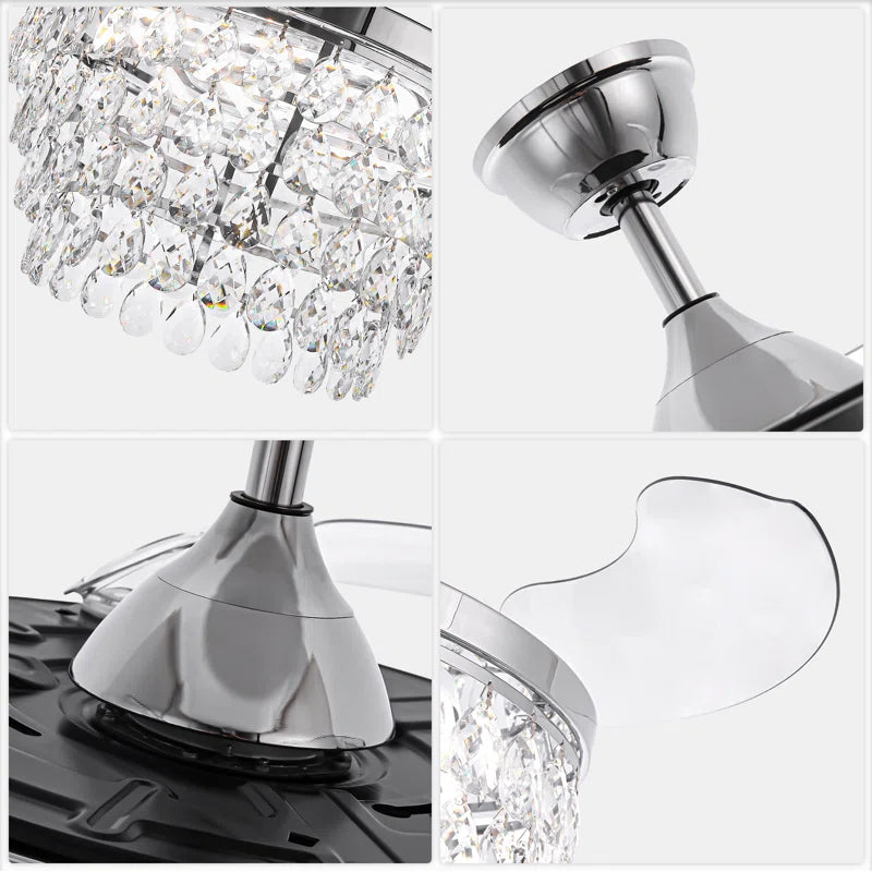 42" Luxury Retractable Ceiling Fan with Remote and Lights, Crystal Chandelier Ceiling Fan