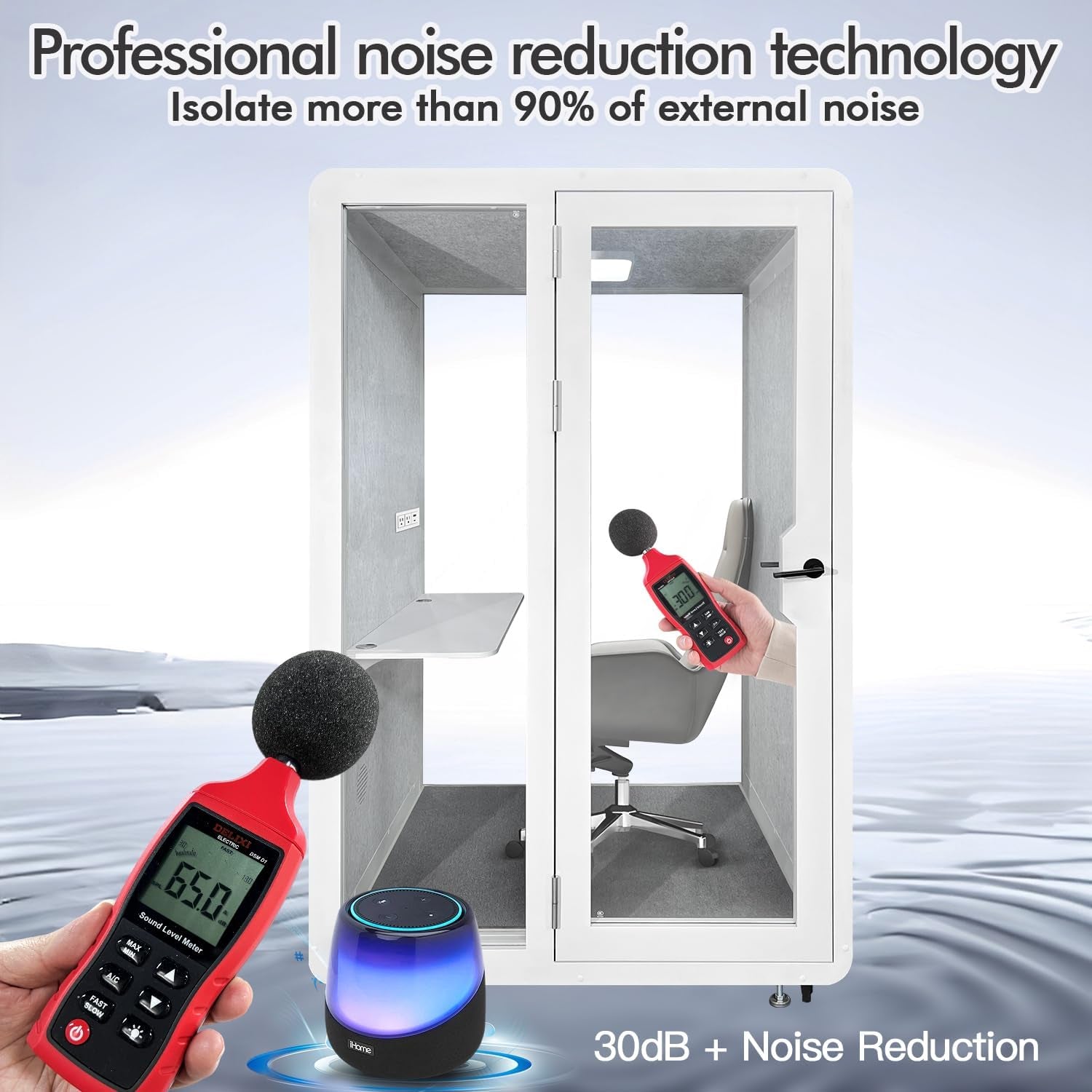 Soundproof Office Pod Booth, Quiet Meeting Pod with Acoustic Panels, Portable Modular Pod, Privacy Booth for Private Phone Calling, One to Two Person Workspace with Sound Isolation W55In D48In H92In