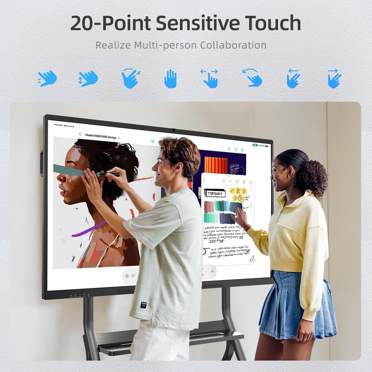 65" Smart Whiteboard for Classroom Office, All-In-One 4K Digital Board, 20 Point Touchscreen, Screen Mirroring, Bluetooth/Wifi/Hdmi, Camera & Mic, Android 13, 8+128G (Wall Mount Included)