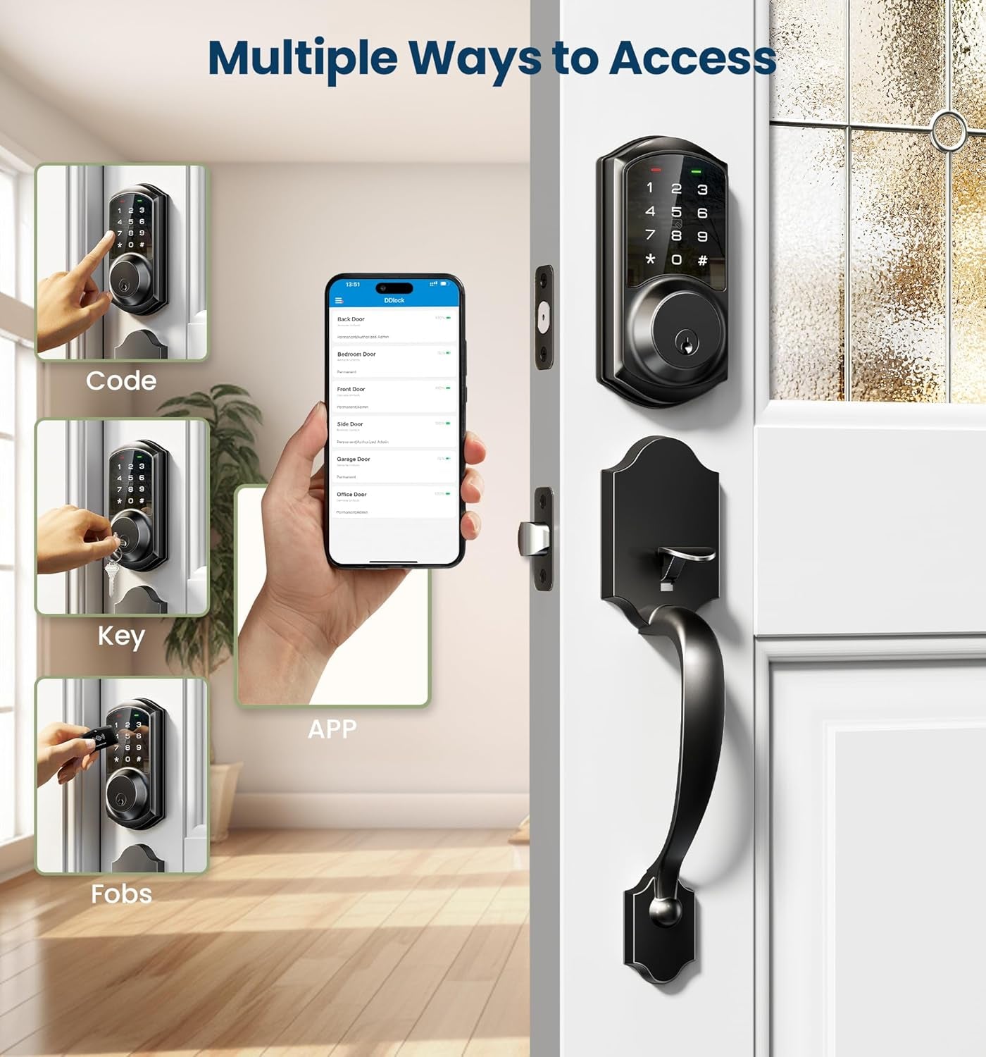Veise Smart Lock Front Door with Keyless Entry, Touchscreen Deadbolt, Bluetooth & WiFi Compatible – Advanced Security with Auto Lock, Weatherproof Design, and Easy Installation