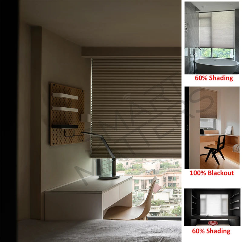 Smart Matters Motorized Blackout Honeycomb Blinds Work with Alexa, Wifi Tuya, Zigbee Cellular Shades for Windows Custom Sizes