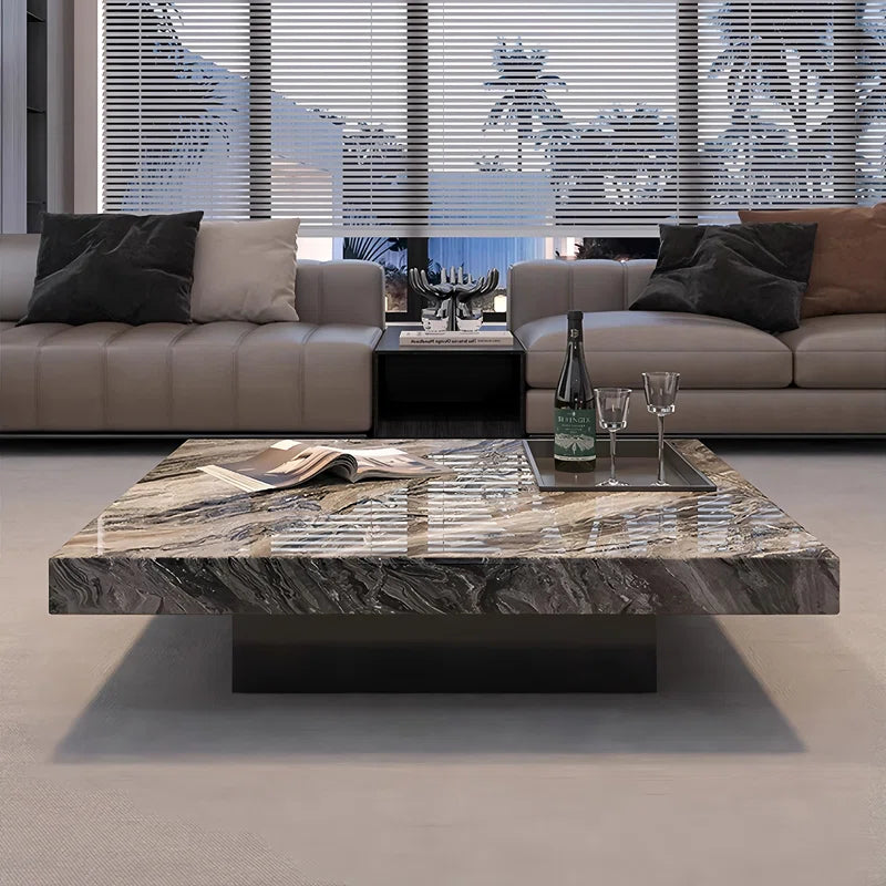 Oversized Modern Marble Coffee Table, 47.2'' Square with Fixed Tray & Glossy Base – Luxury Centerpiece for Living Room