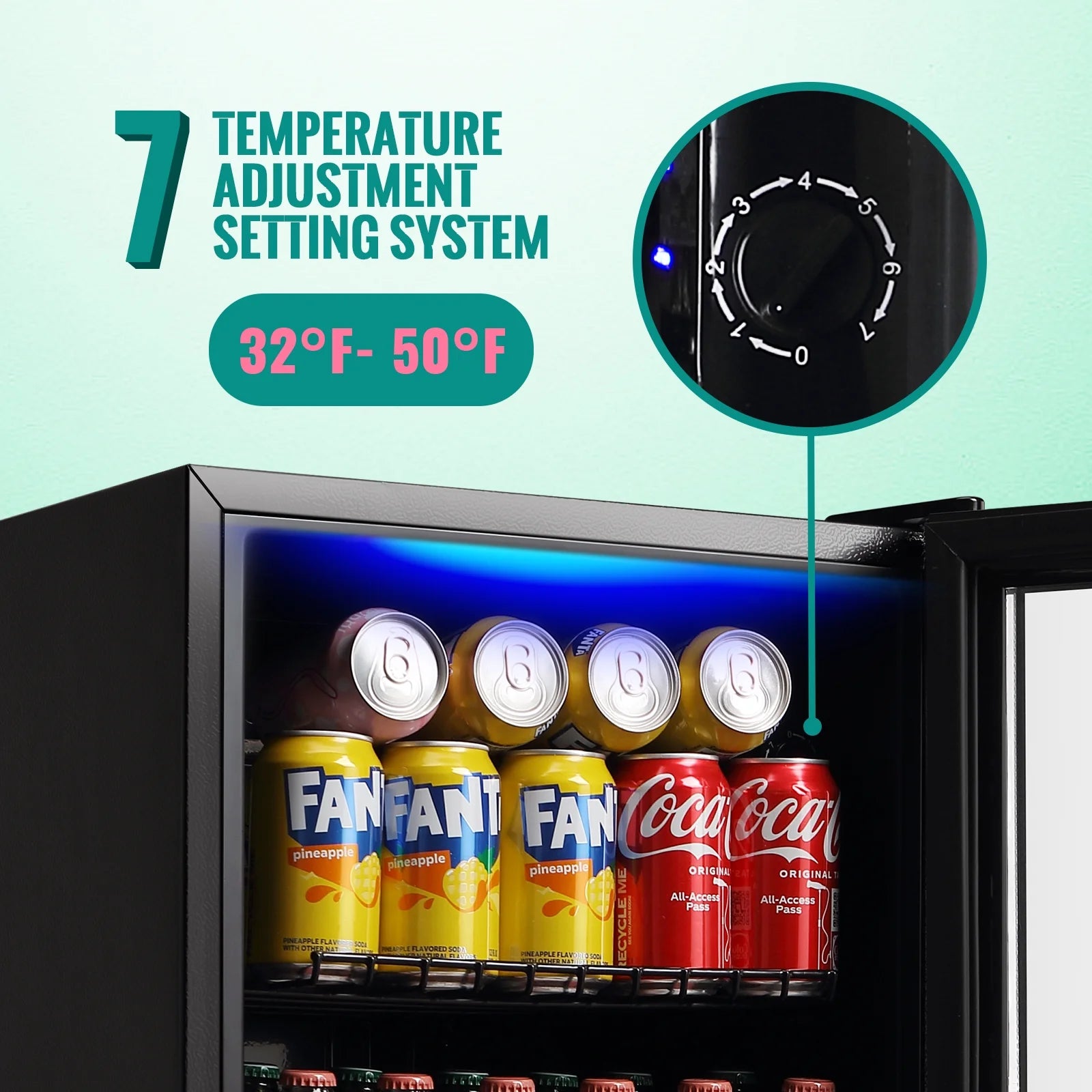 125 Can Mini Fridge Glass Door 3.5 Cu.Ft Beverage Cooler Refrigerator for Drink Soda Wine