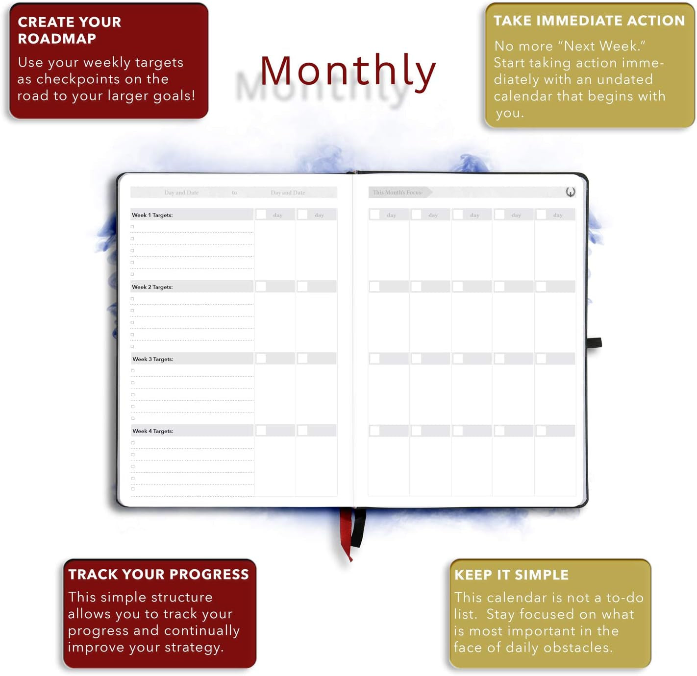 The Phoenix Journal - Best Daily Goal Planner, Organizer, & Calendar for Goal Setting, Gratitude, Happiness, & Productivity - Vision Board & Habit Tracking - 12 Weeks, Undated, Hardcover - Black