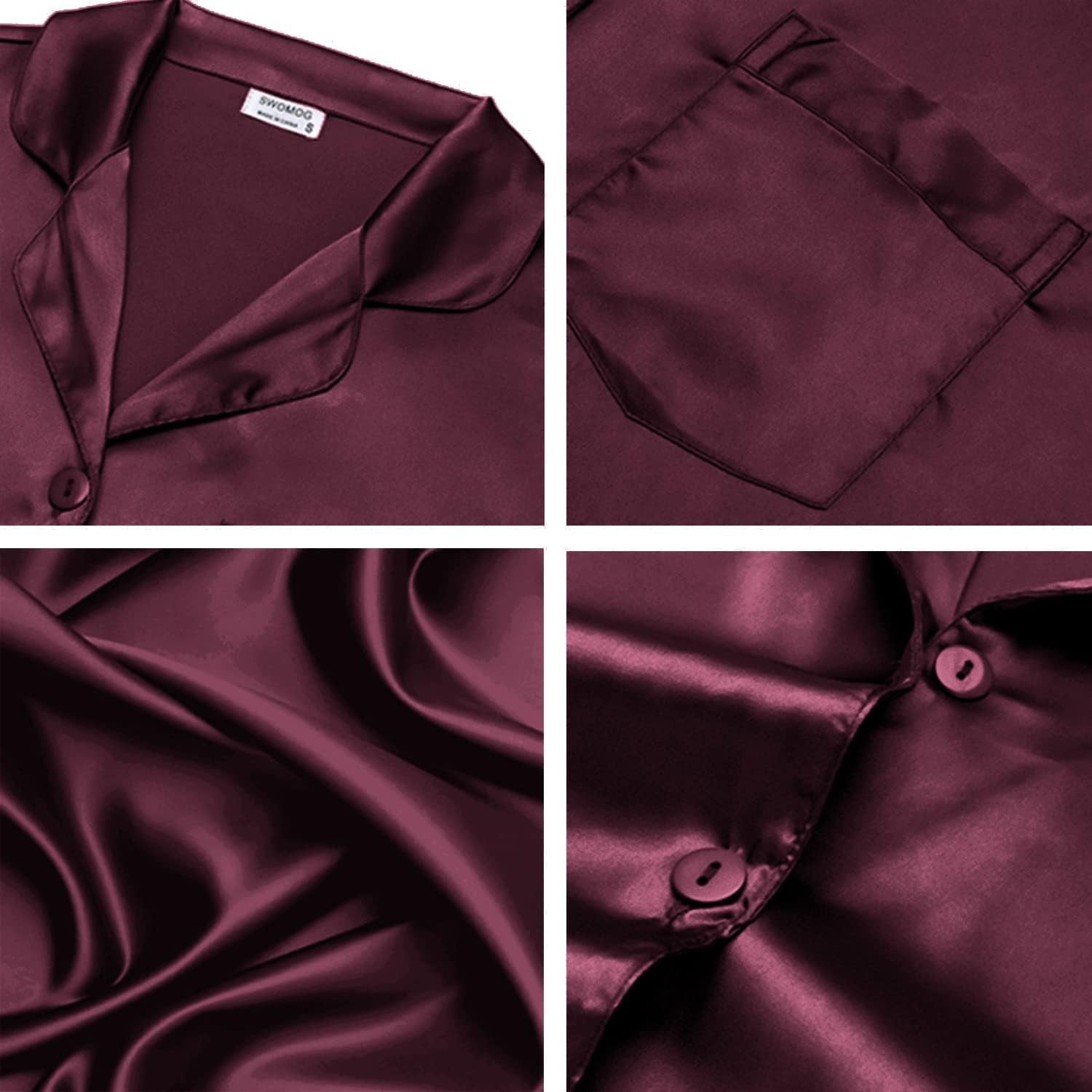 Couples Pajamas Womens &Mens Matching Pajamas Set Silk Satin Pj Set Long Sleeve Button down Sleepwear 2 Pcs Loungewear