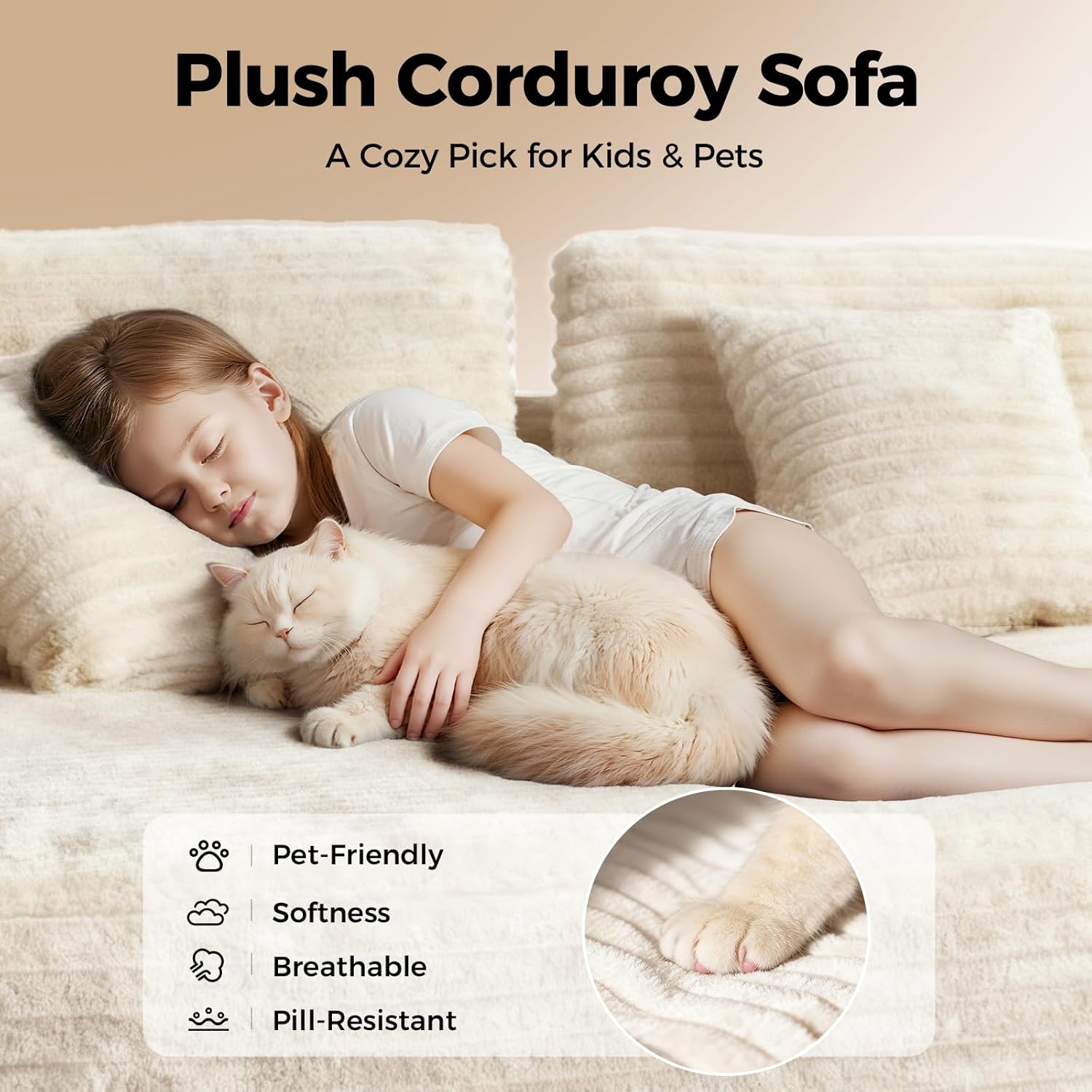 CloudLuxe™ 108" Deep-Seat Modular Sectional w/ Chaise Corduroy “Boneless” All-Foam Comfort, One-Box Delivery, No Assembly