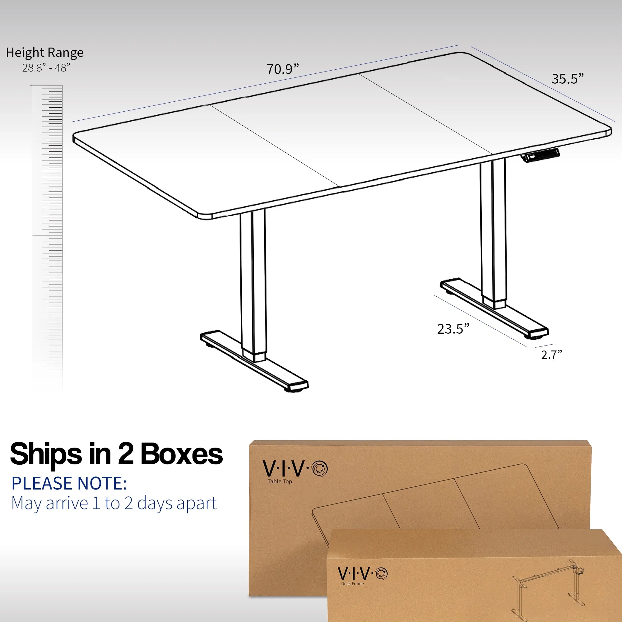 Electric 71” X 36” Stand up Desk, Dark Walnut Table Top, White Frame