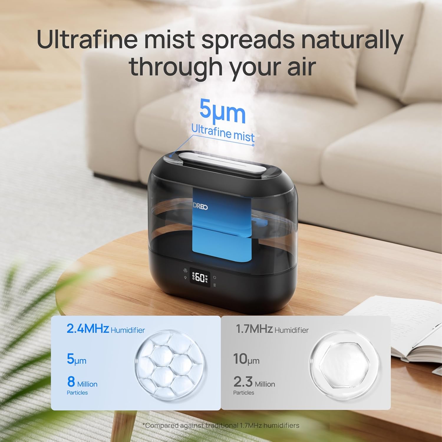 Quiet Ultrasonic Dreo Smart Humidifier – 4L Cool Mist, 32-Hour Runtime, App/Voice Control, Ideal for Bedrooms, Large Rooms, Baby’s Room, Office, and Plants