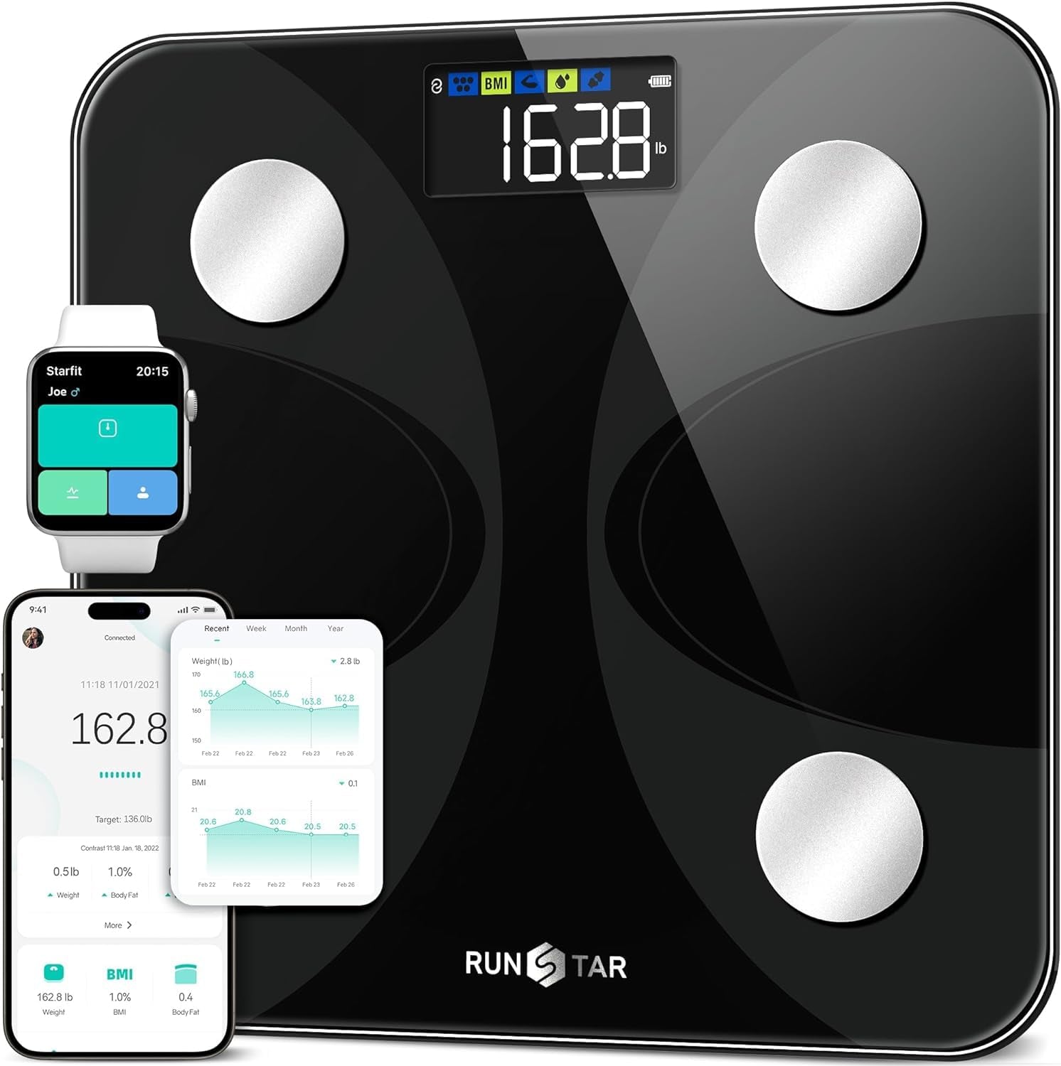 Scale for Body Weight and Fat Percentage,  Digital Accurate Bathroom Smart Scale with Large Display, FSA&HSA Eligible 13 Body Composition Analyzer Sync App