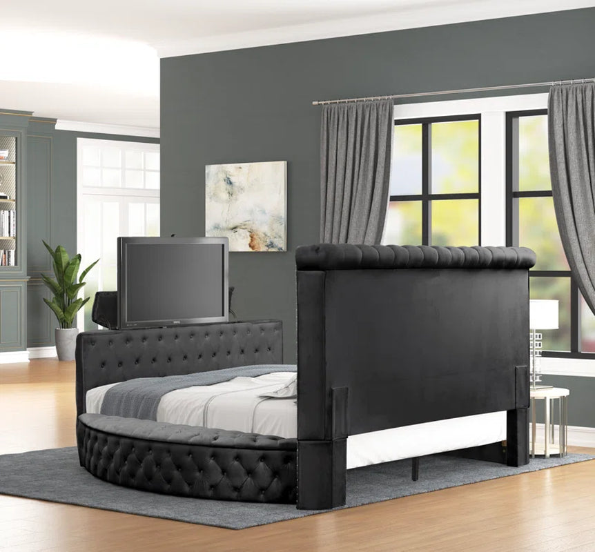 Rosdorf Park Kavinda Upholstered TV Bed with Storage | Luxurious Velvet Bed Frame with Built-In TV Lift & Underbed Storage