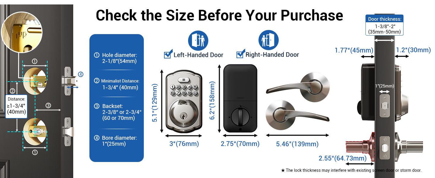 Fingerprint Door Lock with 2 Lever Handles - Keyless Entry Door Lock, Electronic Keypad Deadbolt & Front Door Lock Handle Sets, Auto Lock, Easy Installation, Satin Nickel