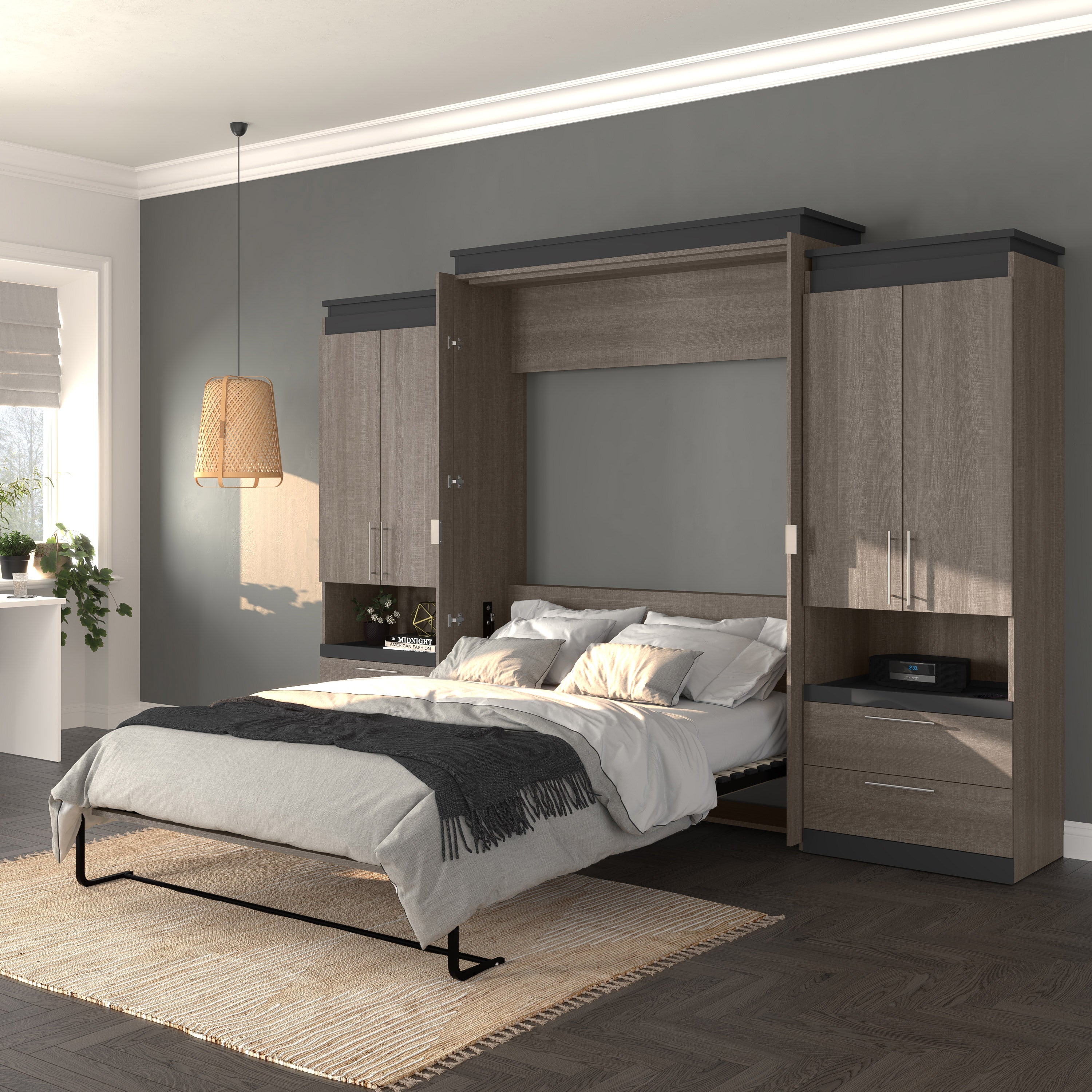 Queen Wall Bed with 2 Storage Cabinets and Nightstands