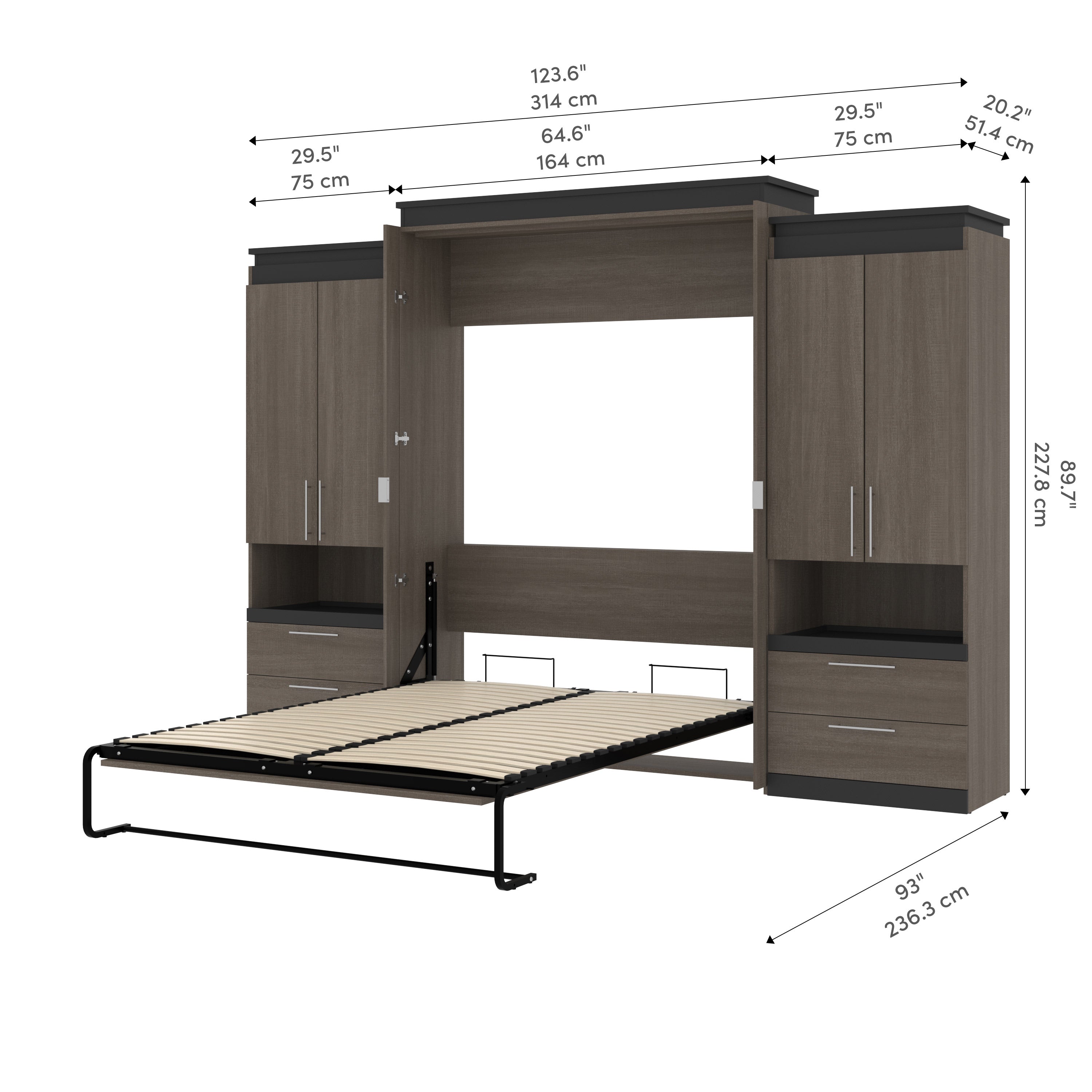 Queen Wall Bed with 2 Storage Cabinets and Nightstands