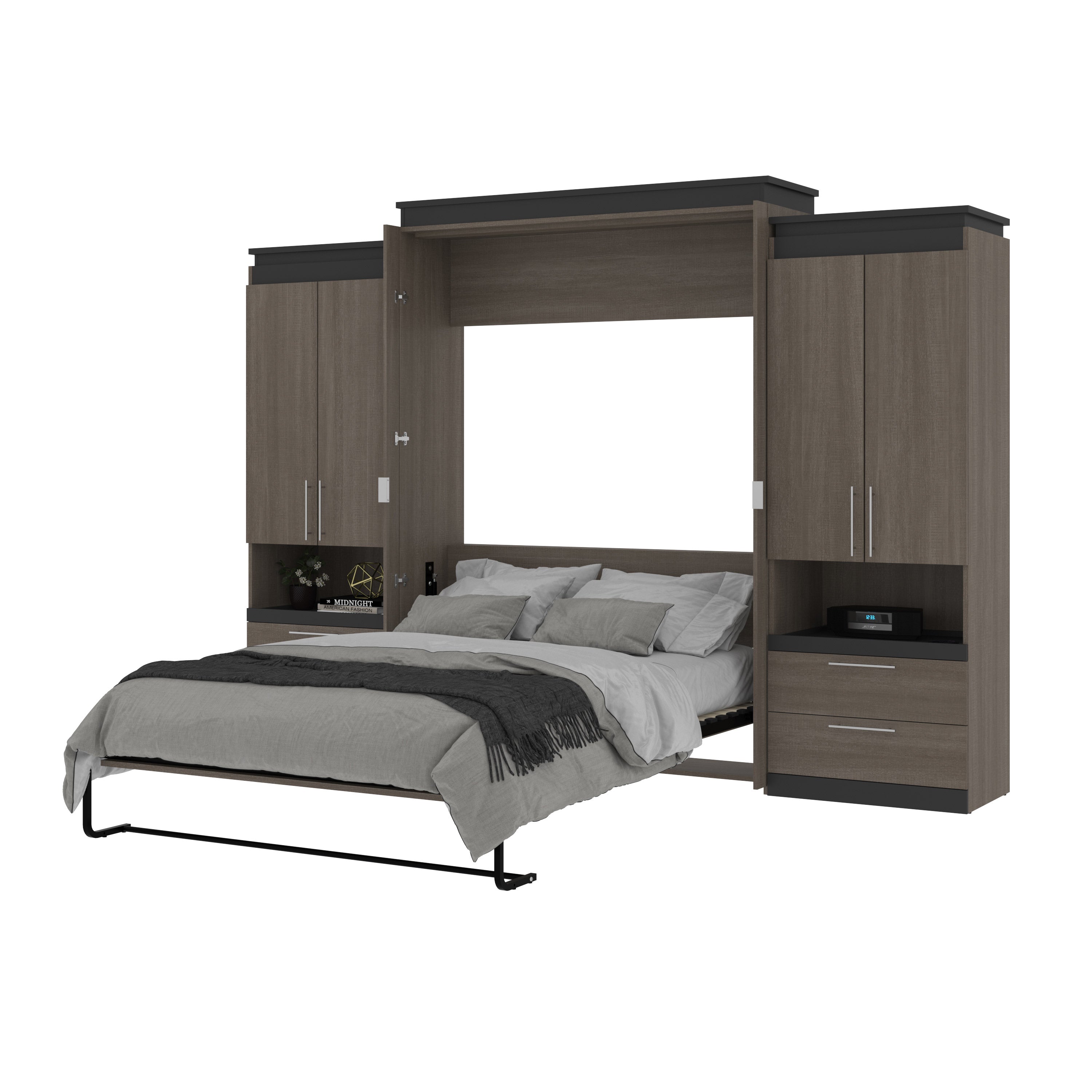 Queen Wall Bed with 2 Storage Cabinets and Nightstands