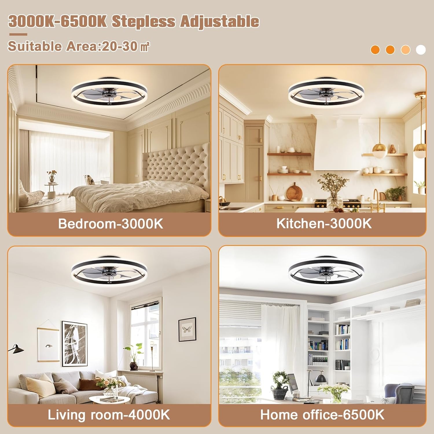 Low Profile Ceiling Fans with Lights and Remote, 23.6In Fandelier Ceiling Fan Flush Mount, 3000K-6500K Smart Bladeless LED Fan Light, Black Modern Ceiling Fans with Lights for Bedroom