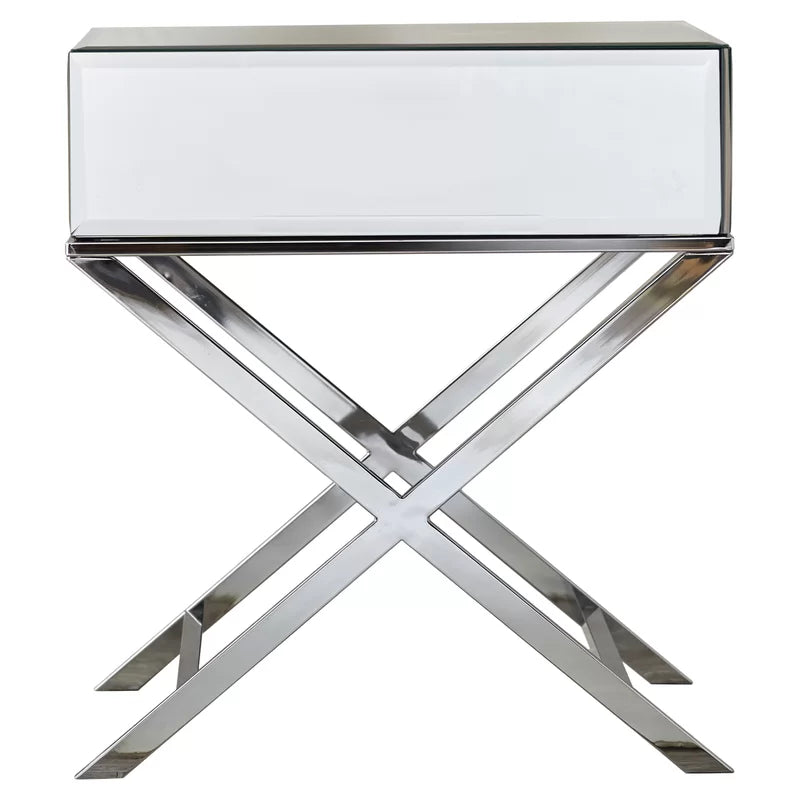 Nyasha Mirrored Glass Top End Table with Storage