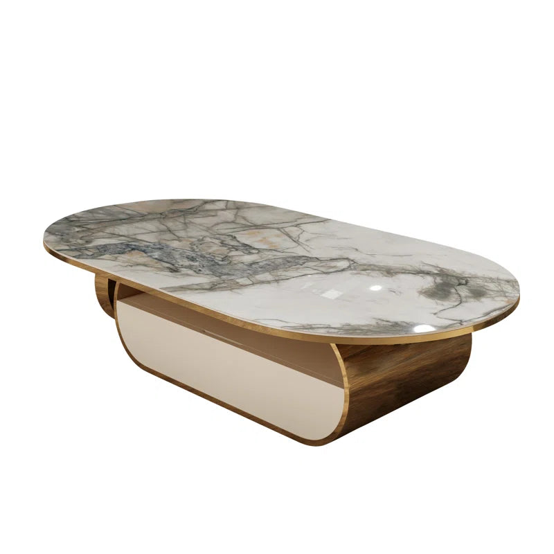 Courtlandt 55.2" Oval Faux Marble Coffee Table with Storage Drawer