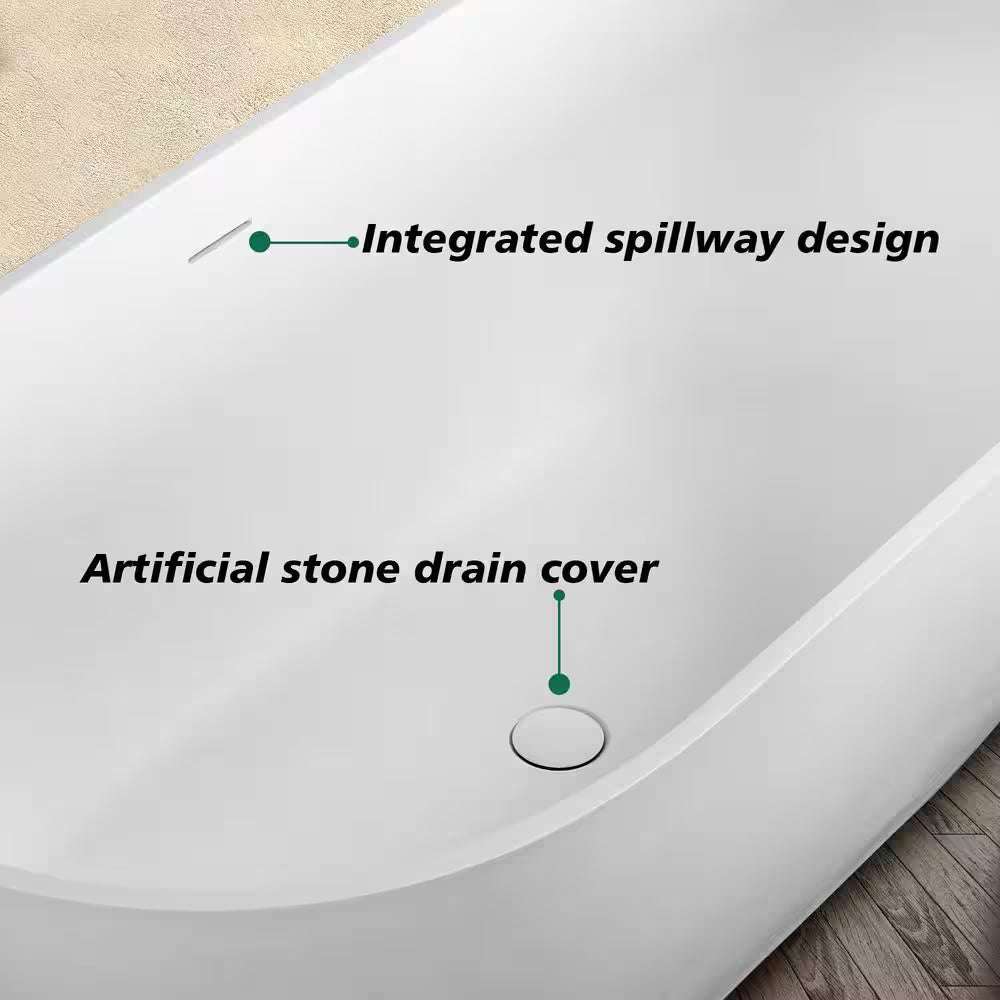 Moray 63 In. X 37 In. Solid Surface Stone Resin Flatbottom Freestanding Double Slipper Soaking Bathtub in Matte White