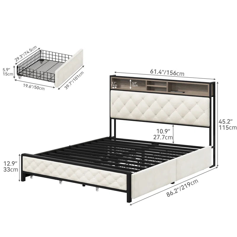 Naumann Upholstered Storage Bed with Built in USB Port