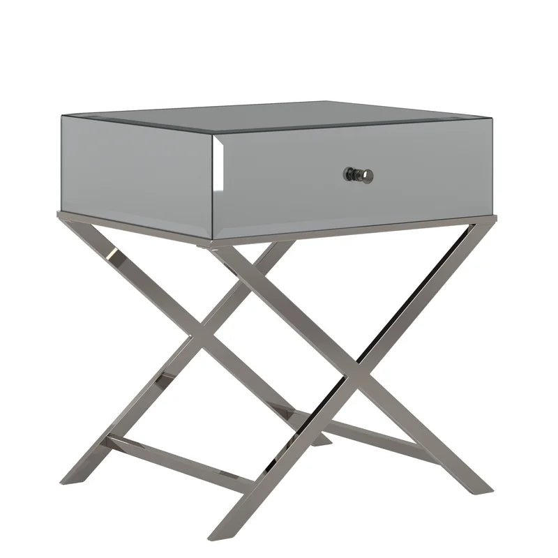 Nyasha Mirrored Glass Top End Table with Storage