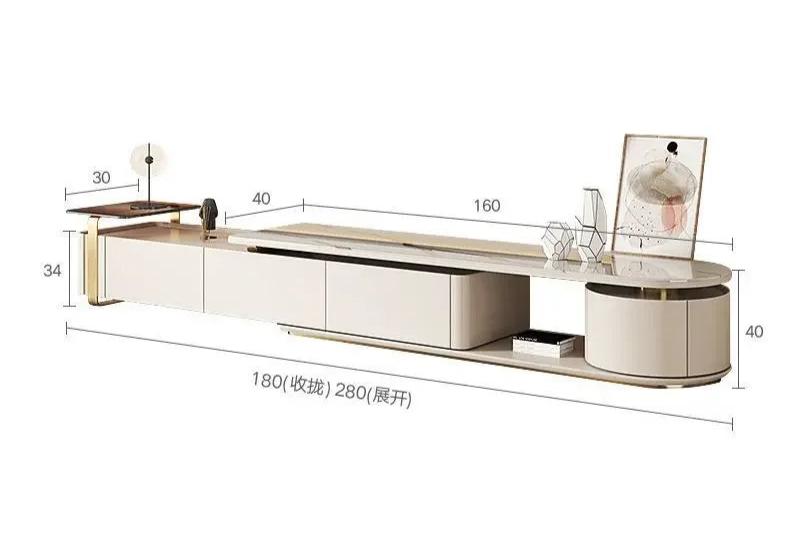 Cream Wind Rotary Coffee Table, Multi-Functional Rock Board, Light Luxury Kung Fu Tea Table, TV Cabinet, Living Room Combination