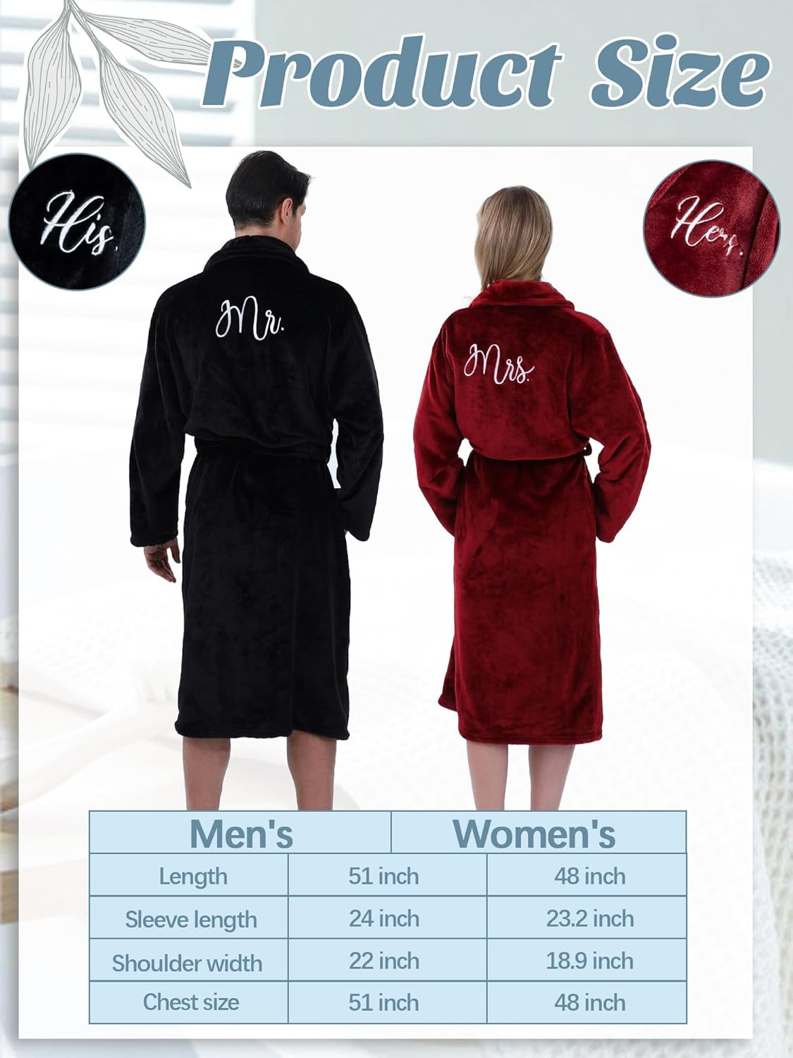 2 Pcs His and Hers Robes for Couples Mr and Mrs Bathrobes Embroidered Matching Robes Valentine'S Day Engagement Gifts
