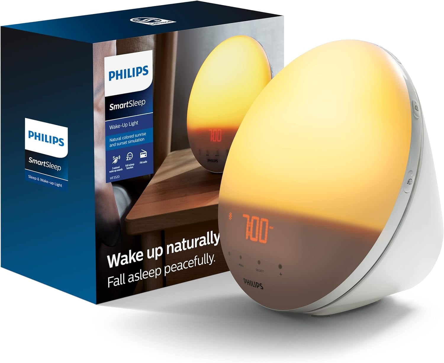 Philips Smart Sunrise Alarm Clock with Natural Wake-Up Light, Simulated Sunrise and Sunset, Gentle Alarm, and Personalized Sounds for Peaceful Mornings