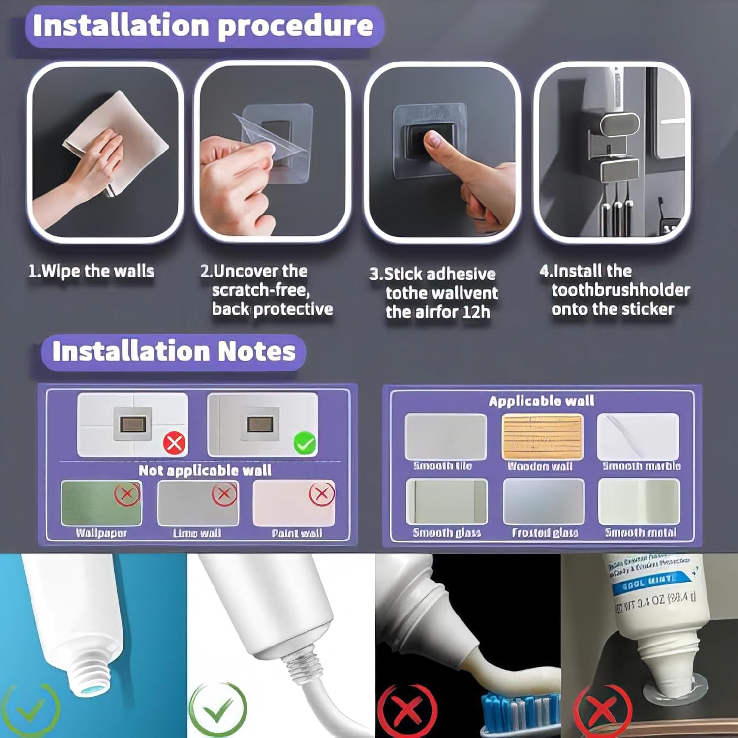 Automatic Toothpaste Dispenser,Wall Mounted Electric Toothpaste Dispenser with 3 Toothpaste Slots,Toothpaste Dispenser for Kids and Adults (Black)