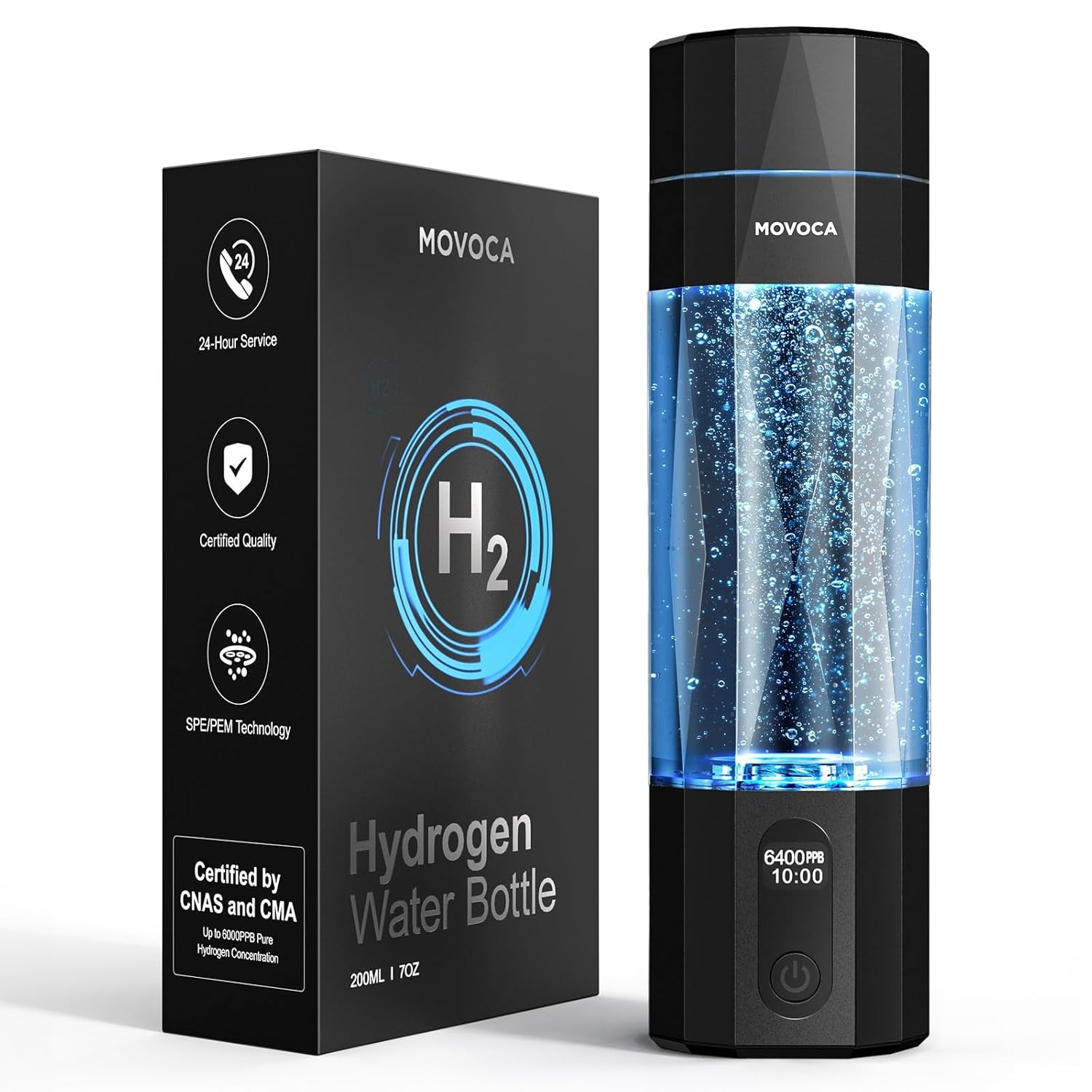 Upgrade Hydrogen Water Bottle, up to 6400PPB Hydrogen Water Generator -SPE PEM Tech, 7 OZ Food-Grade PC Hydro Water Machine, Health Care Gifts for Husband, Wife, Family, Friends, Travel