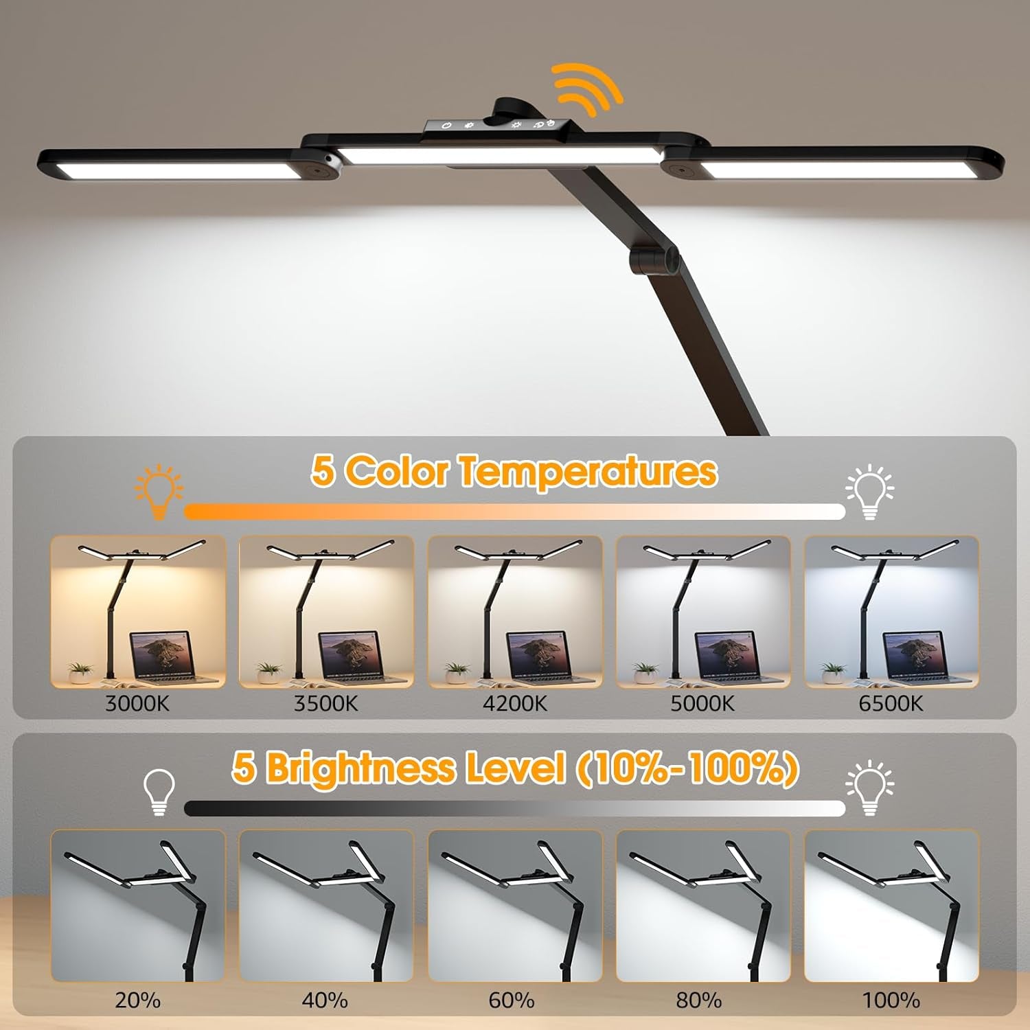 LED Desk Lamp for Home Office, 25 Lighting Modes Swing Arm LED Lamp with Clamp, Gesture Sensor, Type C Port, Auto-Off Timer Lamp for Reading