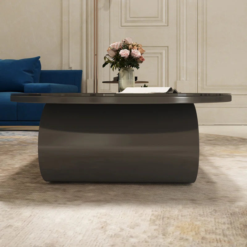 Luxury Oval Faux Marble Coffee Table with Hidden Storage Drawer | Elegant Design for Modern Living Spaces