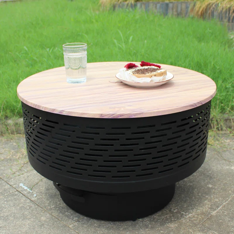 Outdoor Fire Pit with Grill, Fire Pit Table with Lid