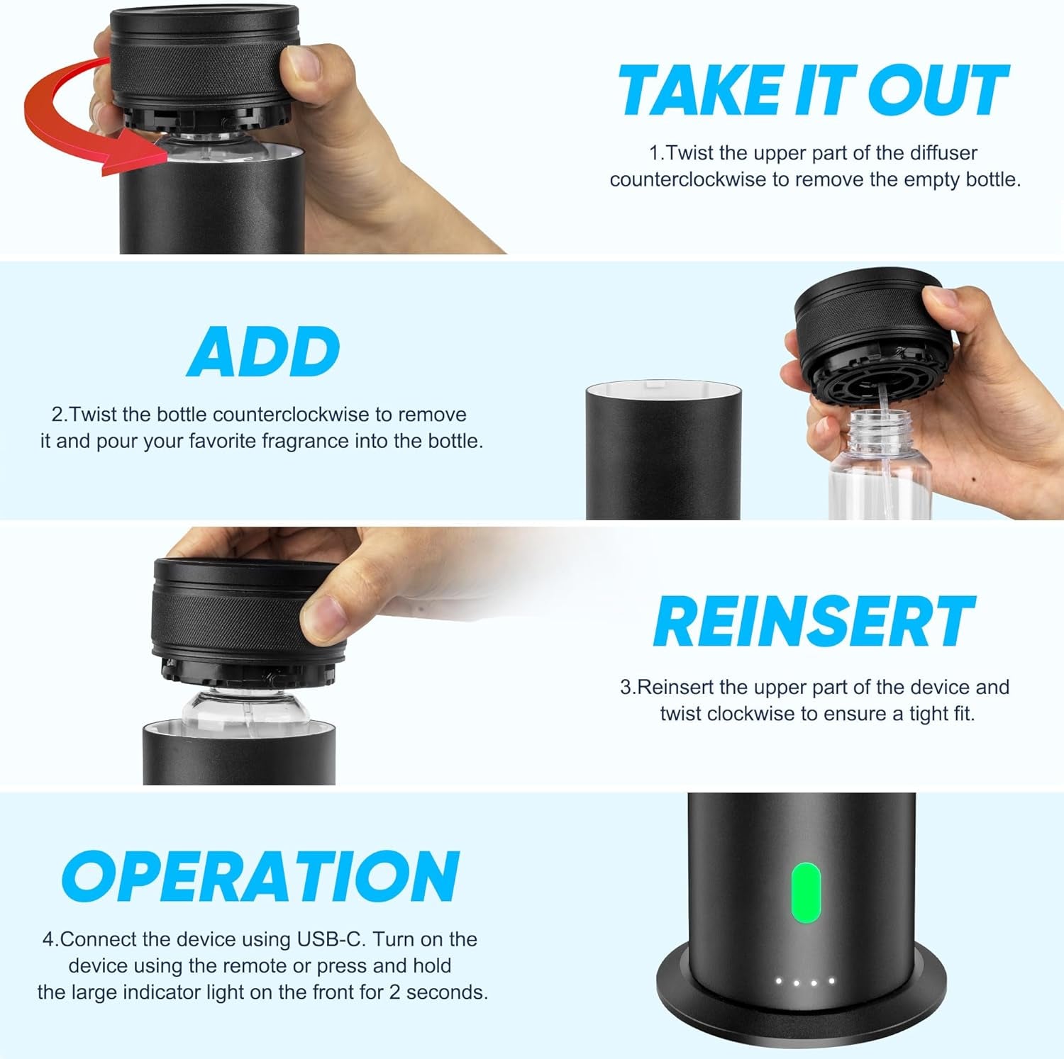 Waterless Scent Diffuser Starter Kit - Suitable for Home and Hotel Series Air Diffuser, 800 Square Inches of Coverage, 7 Kinds of Scented Essential Oils, Remote Control, Atomizer Core Black