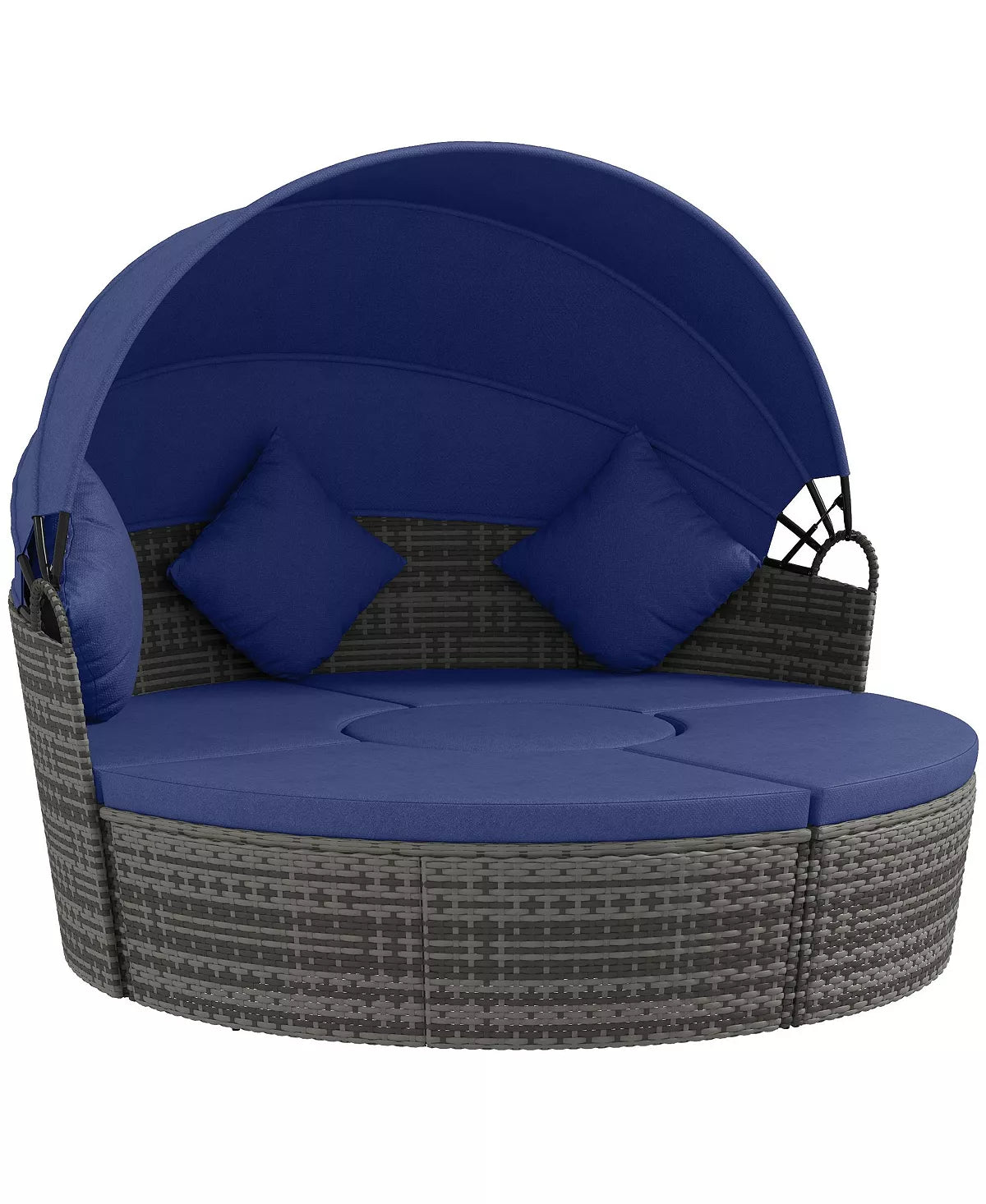 4-Piece Rattan Patio Daybed & Sectional Set | Convertible Sunbed with Adjustable Canopy, Sofa, Chairs, & Table | Outdoor Luxury with Cushions & Pillows