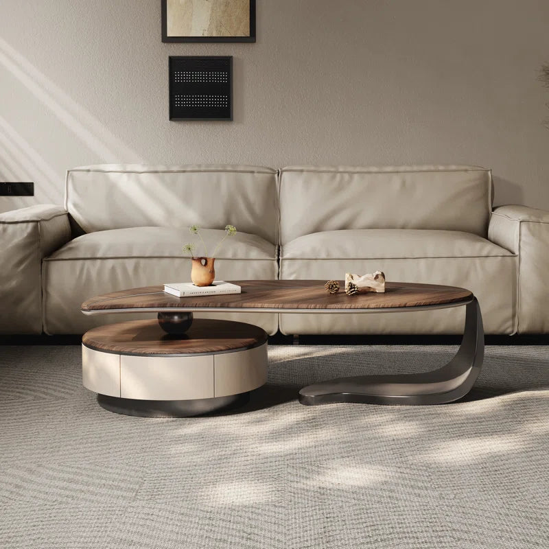 Abels Mid-Century Modern Wood Leaf Shaped Coffee Table with 2 Drawer