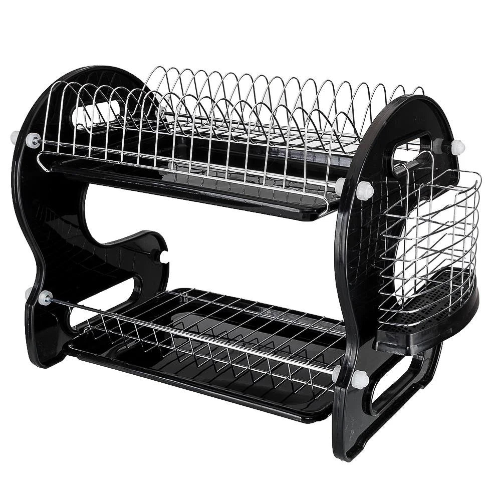 Ktaxon 2-Tier Dish Drainer Drying Rack | Large Capacity Stainless Steel Kitchen Storage with Utensil Holder & Cutting Board Organizer