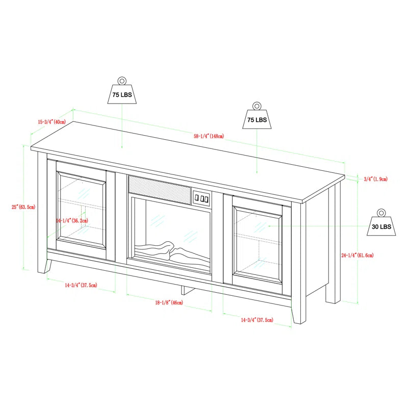 Kohn 58" 2-Door TV Stand with Electric Fireplace